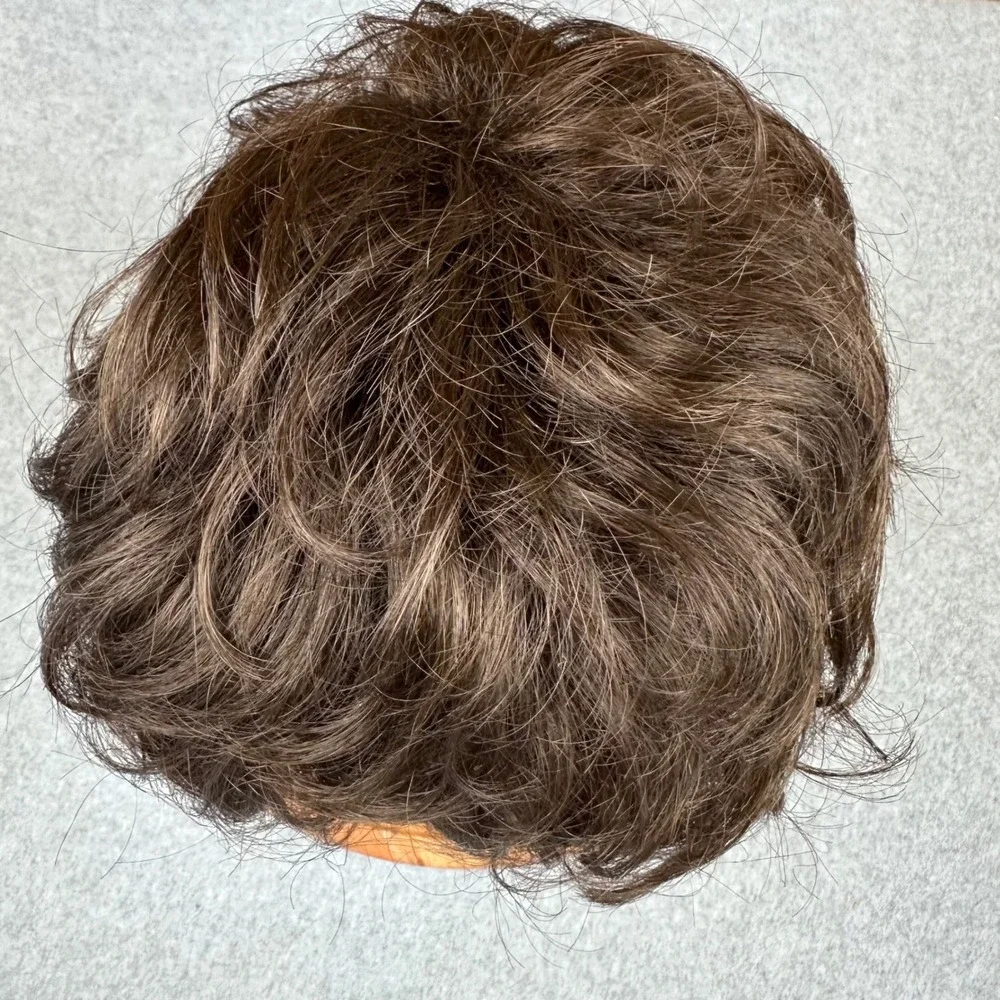 Paula Young Short Curly Layered Brunette Synthetic Wig Medium Brown A5032